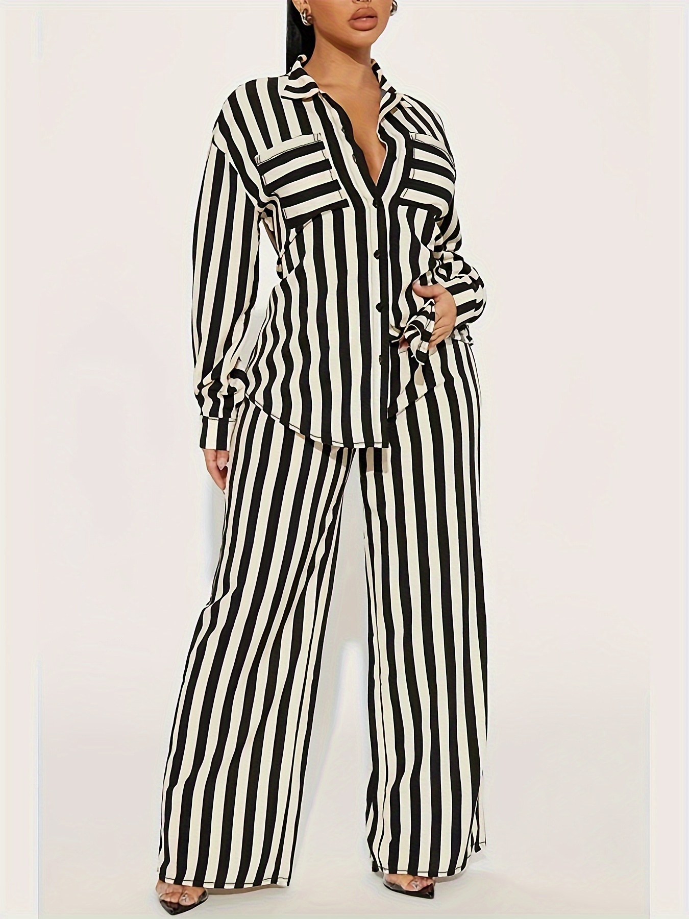 Plus Size Casual Pants Women's Plus Colorblock Stripe Print - Temu