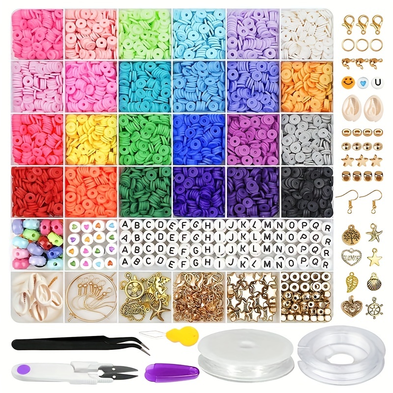 6000 Pcs Clay Beads for Bracelet Making, 24 Colors with Charms Kit