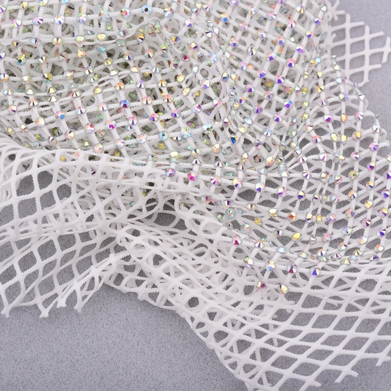 Rhinestone Mesh Shiny Soft Stretch Hollow Crystal Fabric - Temu