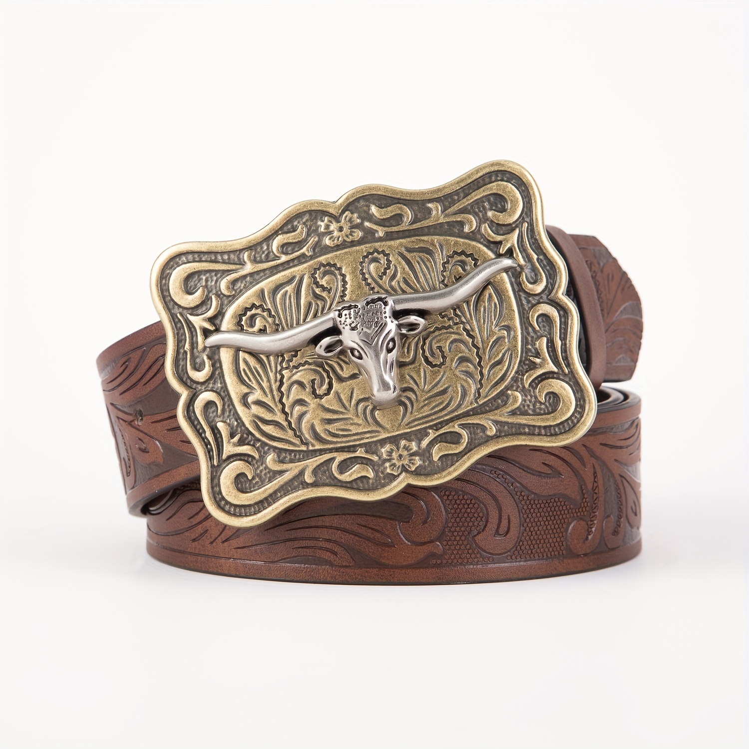 Cow Head Men's Retro Embossed Leather Belt
