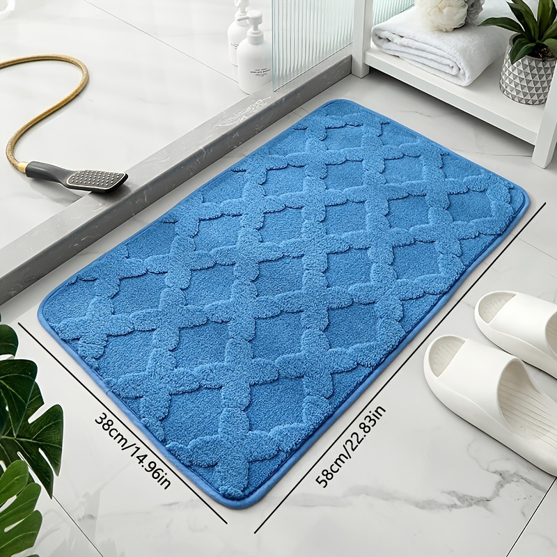 1pc PVC Bathroom Mat, Minimalist Blue Rectangle Anti-slip Shower Stall Mat  For Bathroom