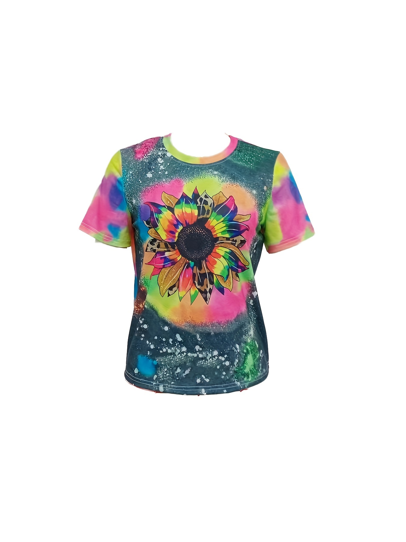 Womens Fashion Tie Dye Short Sleeve T Shirt Short Sleeve Loose Top Womens  Summer Tunics