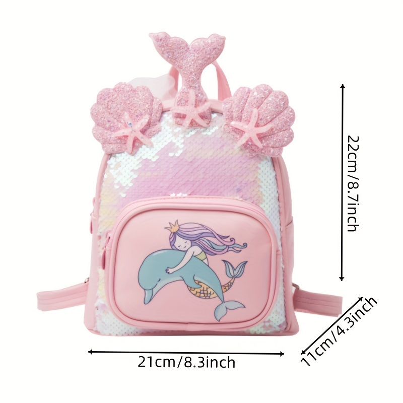 Mermaid Sequin Backpack Shell Decor Casual Travel Backpack