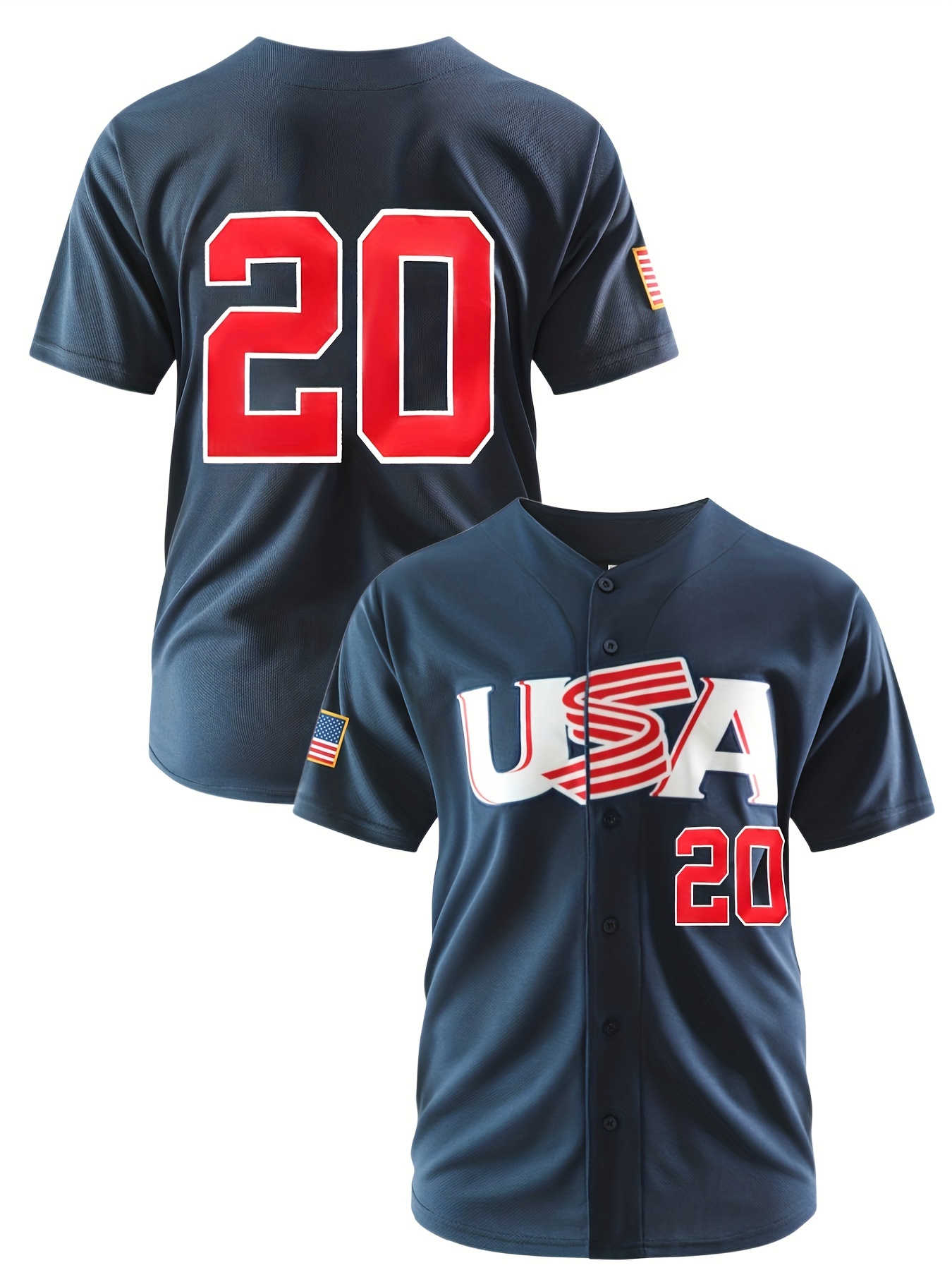 Men's #20 USA Baseball Jersey, Retro Classic Baseball Shirt, Breathable  Embroidery Button Up Sports Uniform For Party Festival Gifts