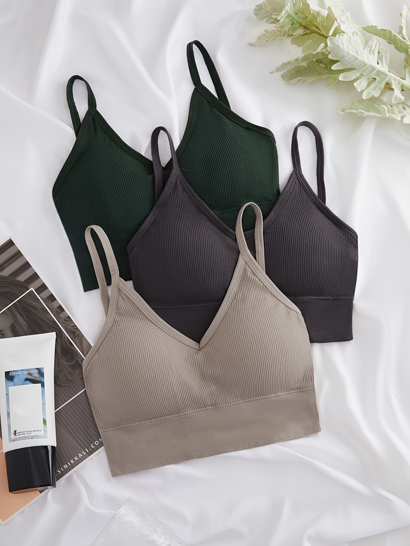 Solid Ribbed Wireless Bras Comfy Breathable Cross Cut Bra - Temu