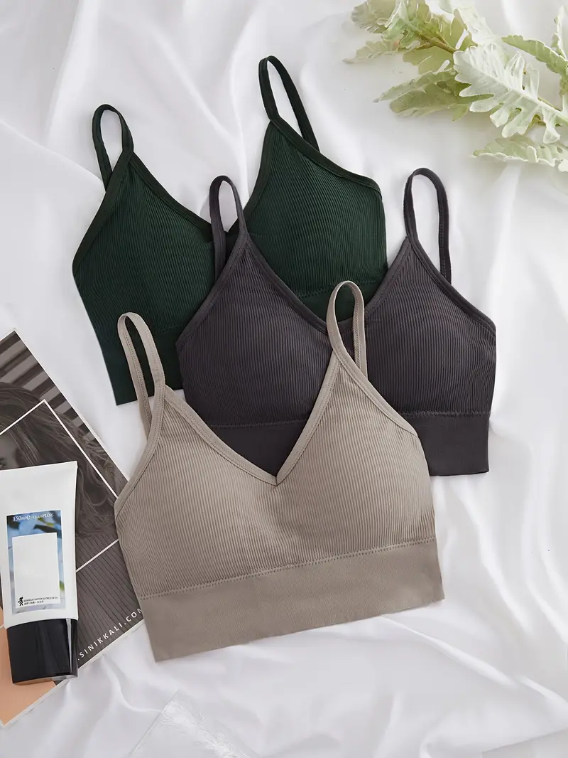 Solid Ribbed Wireless Bras Comfy Breathable Cross Cut Bra - Temu