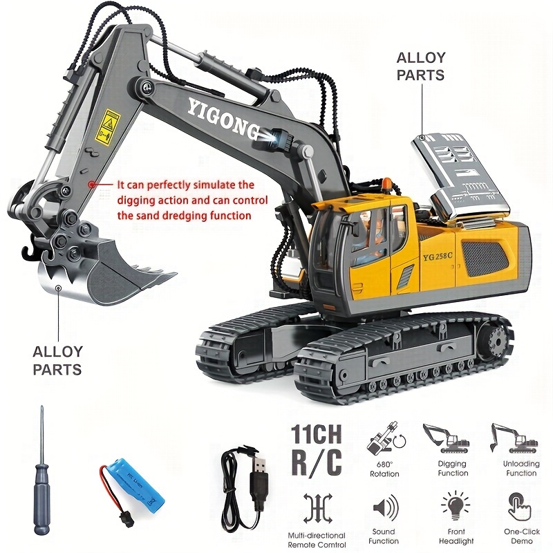 2 4g remote control alloy excavator construction vehicle toy car simulation model toy car party birthday gift halloween christmas gift details 1
