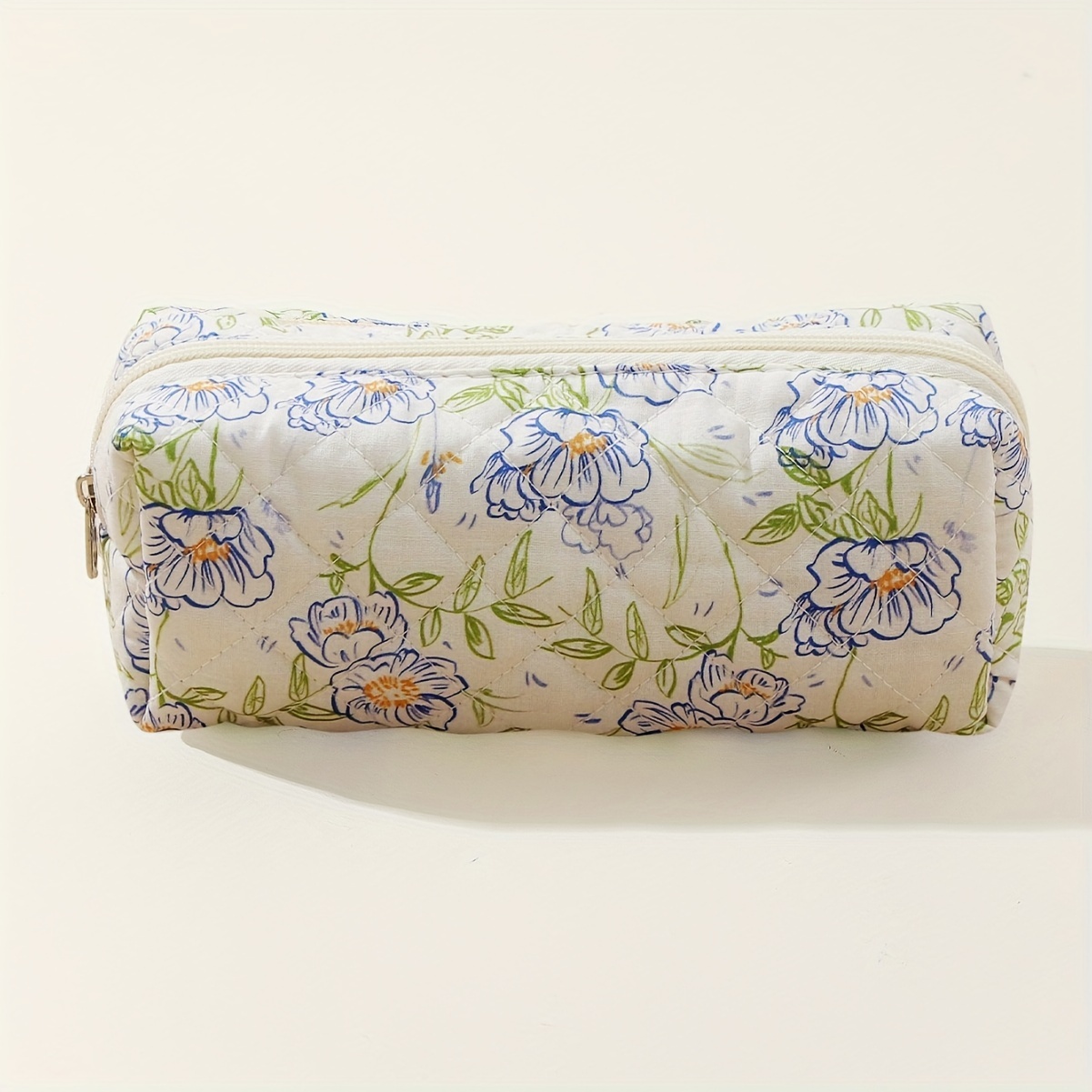 Floral Quilted Makeup Bag Cute Style Travel Zipper Cosmetic - Temu