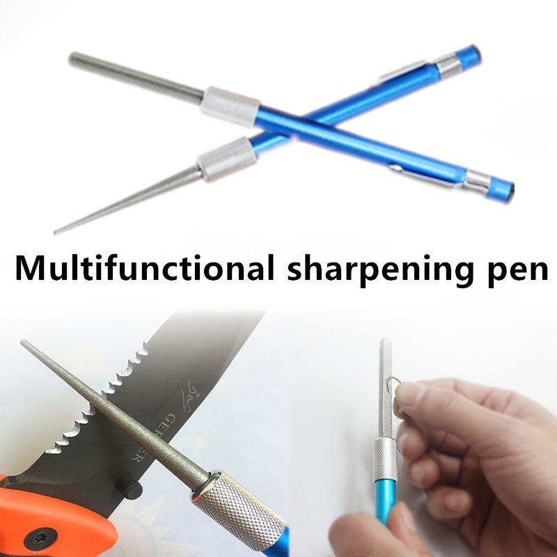 2in1 Knife Sharpener Diamond Pen Shaped Sharpener Pocket Sharpening Rod for  Fishing Hooks Serrations Gut Hook Kitchen Outdoor