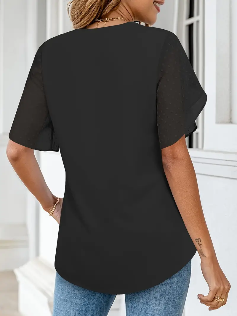 Women's Blouse Petal Sleeve Fashion Designer Chiffon T-Shirts (Plus Size)