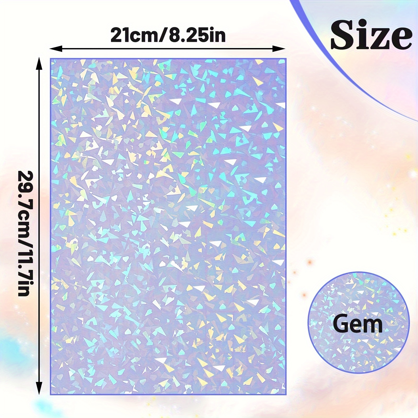 20Sheets Holographic Sticker Paper Clear A4 Vinyl Sticker Paper  Self-Adhesive Waterproof Transparent Film with Gem Spot Rainbow Star  Patterns, 11.7 x 8.3 Inch (Gem, Dot, Colorful, Star)