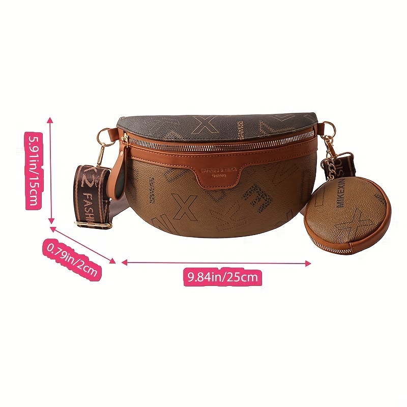 Letter Print Chest Bag With Coin Purse, Trendy PU Leather Fanny Pack,  Outdoor Travel Sports Crossbody Bag