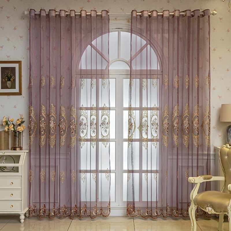 1pc Purple Embroidered Yarn Curtain Window Treatment for Home Decor