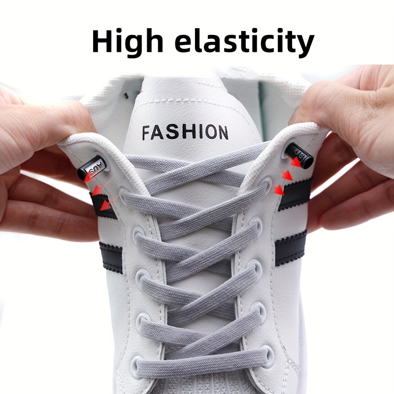 A Pair of Elastic No Tie Shoelaces Laces for Kids and Adult Sneakers Quick Lazy Metal Lock Strings Rope Roun Cordones Elasticos Zapatillas,Temu