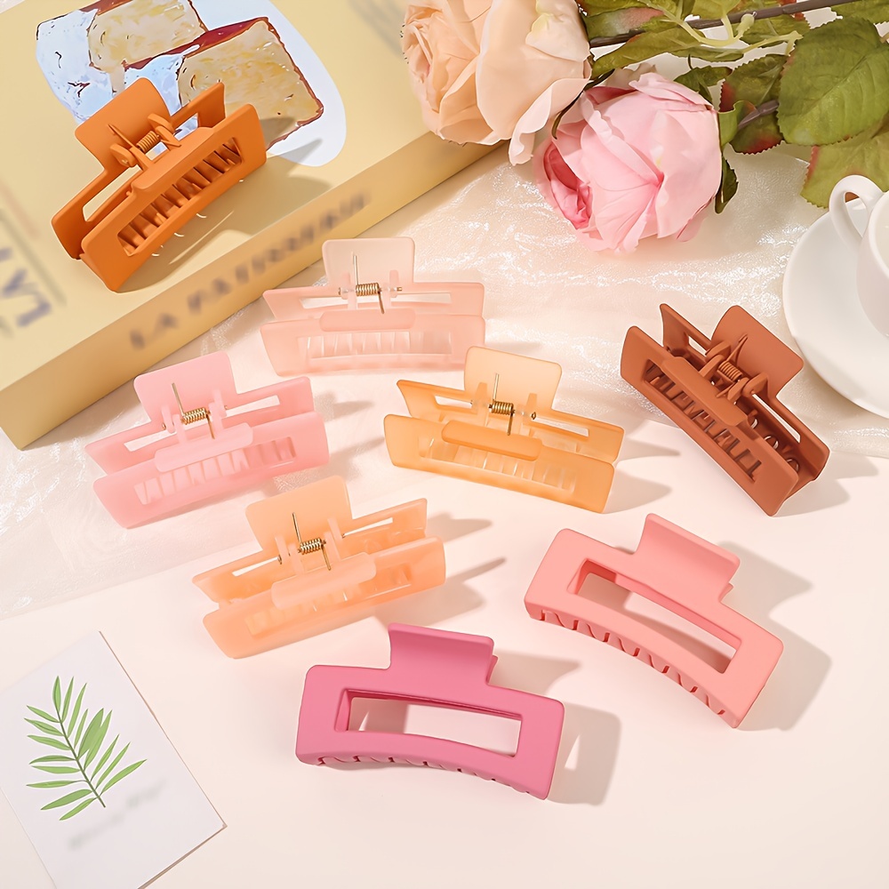 

4pcs Rectangle Claw Clips Jelly Color And Solid Large Jaw Clips Ponytail Holder Hair Clips For Women Female