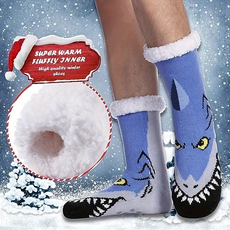 Men's Slipper Socks Animal Fuzzy Non Slip Fluffy Winter Warm - Temu Canada