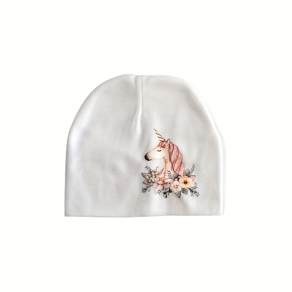 1pc Bonnet De Bébé Fille Avec Imprimé Fleur De Licorne, Joli