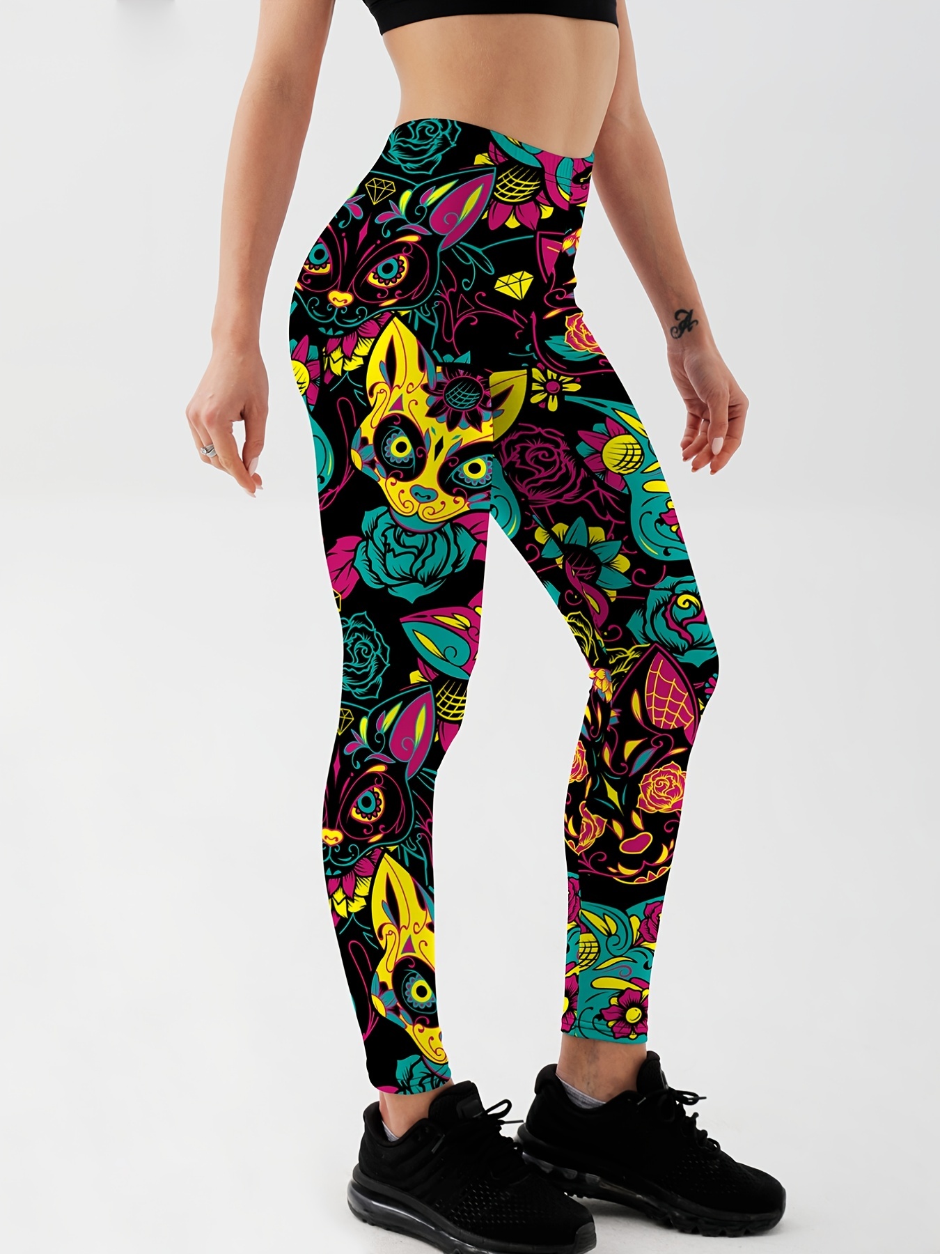 Stylish Floral Graphic Yoga Leggings - High Stretch Printed Workout Pants  for Women's Activewear
