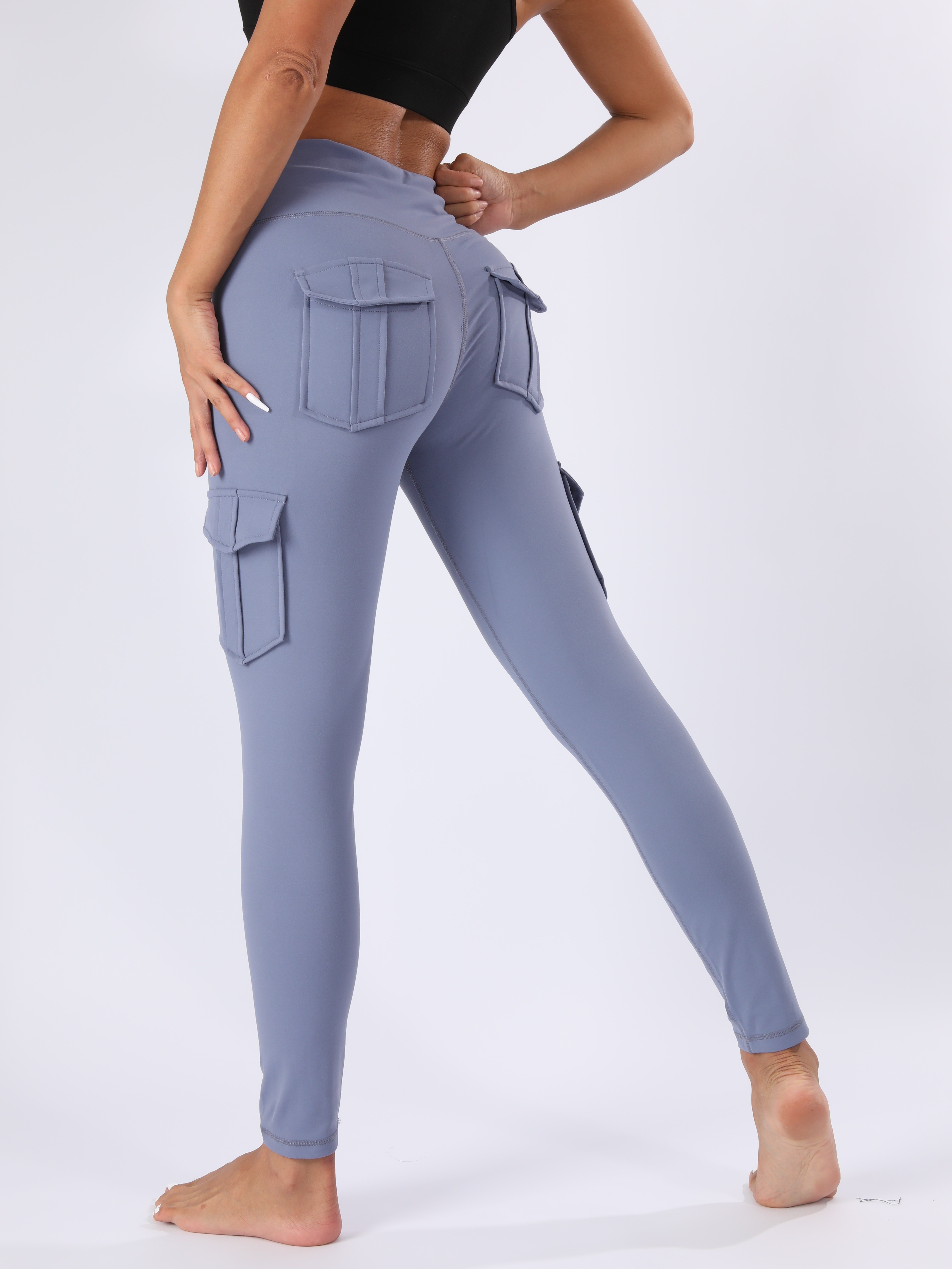Breathable Yoga Pleated Leggings With Pockets Stretchy High - Temu