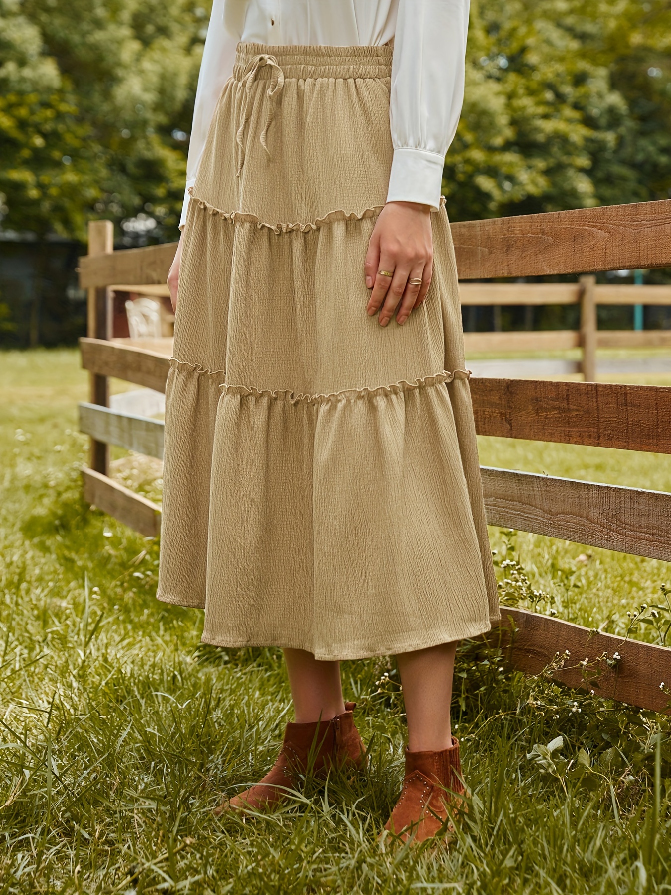 Linen Midi Skirt, Brown A Line Skirt Women, High Waist Skirt With