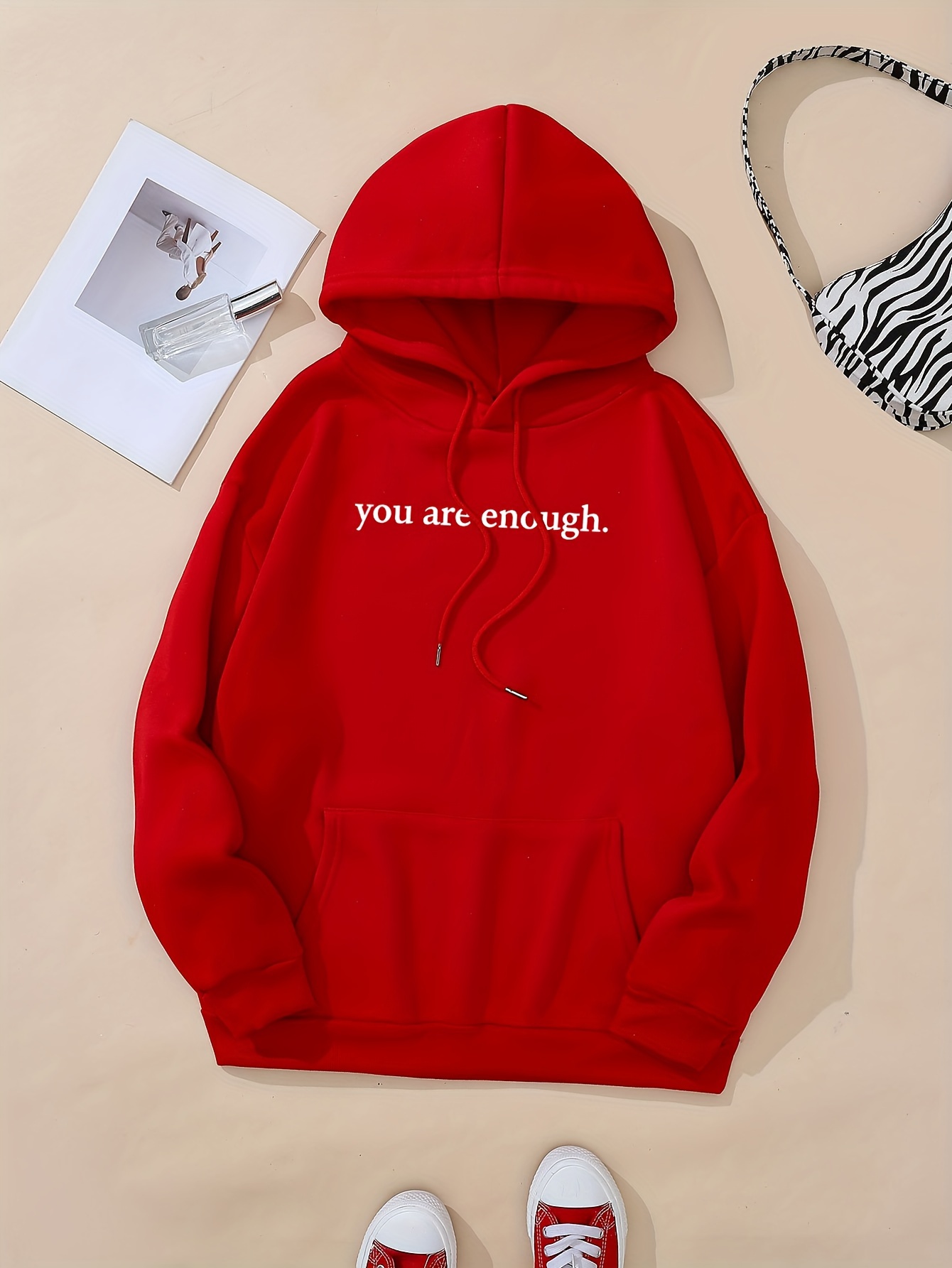 Letter Graphic Hooded Drawstring Sweatshirt, Women's Casual for Winter Fall Women's Clothing Hoodie, Pullover,Temu