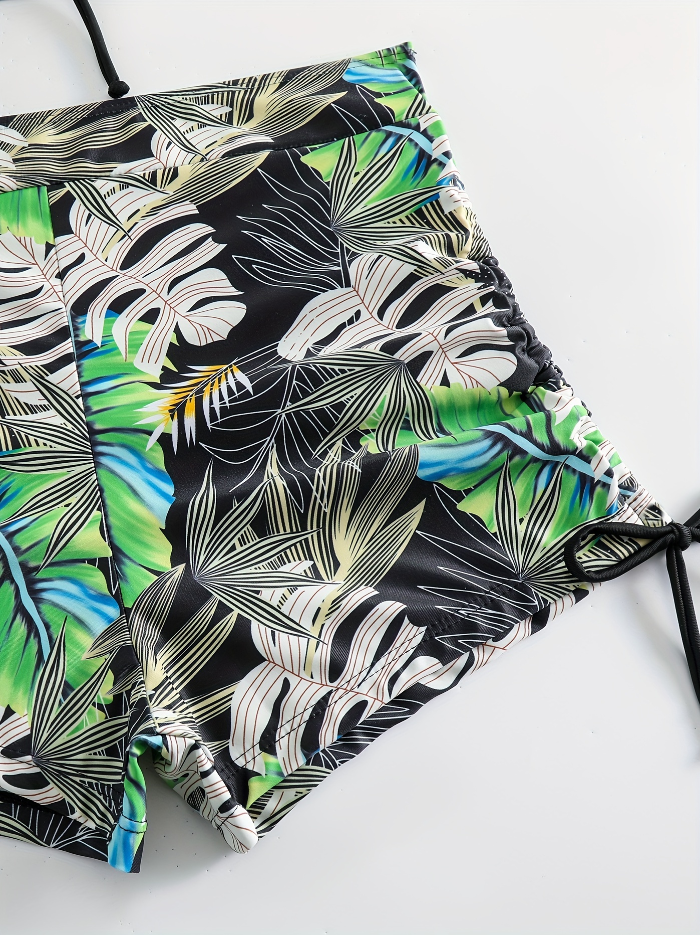 Tropical Leaf Print V Neck High Waist Bikini Sets Drawstring - Temu Canada