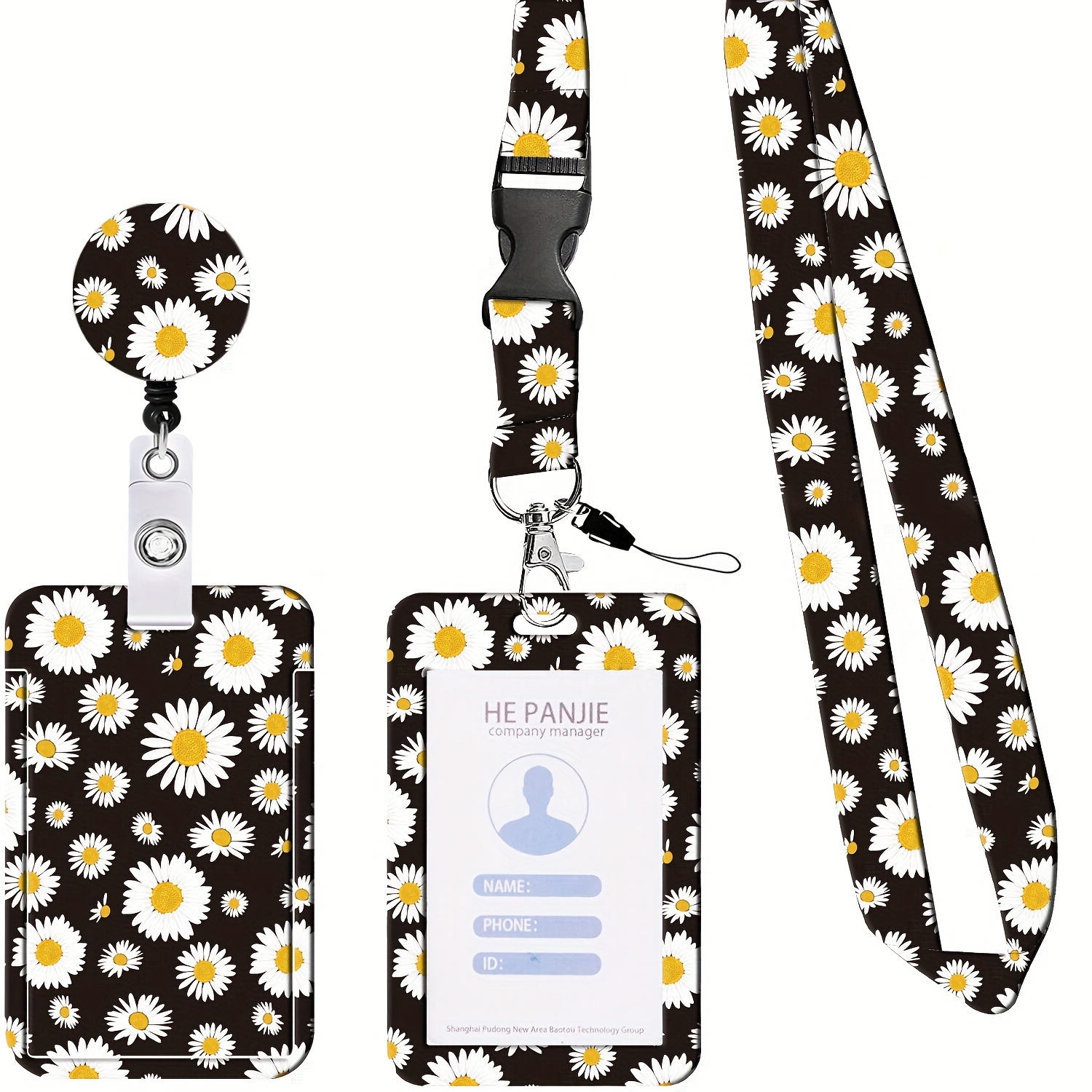 Sunflower Bee Butterfly Badge Reel Retractable Badge Holder Carabiner with Clip On ID Card Holders for Office Worker Teacher Nurse Doctor Student