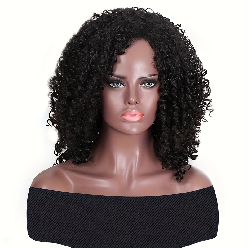 Black Afro Curly Kinky Hair Wigs Side Bangs Women Synthetic Temu