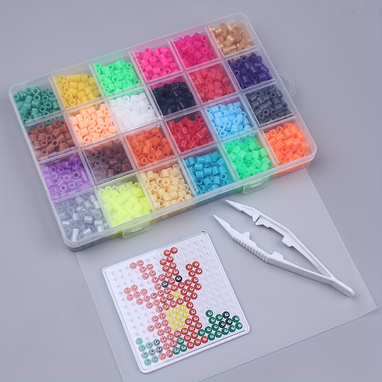 Fuse Bead Boards, 6pcs 5mm Large Clear Plastic Beads Pegboards with 2pcs Beads Tweezers and 6pcs Ironing Paper for Kids DIY Craft Beads