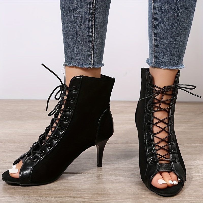 Simonee Black Suede Lace-Up High Heel Sandals