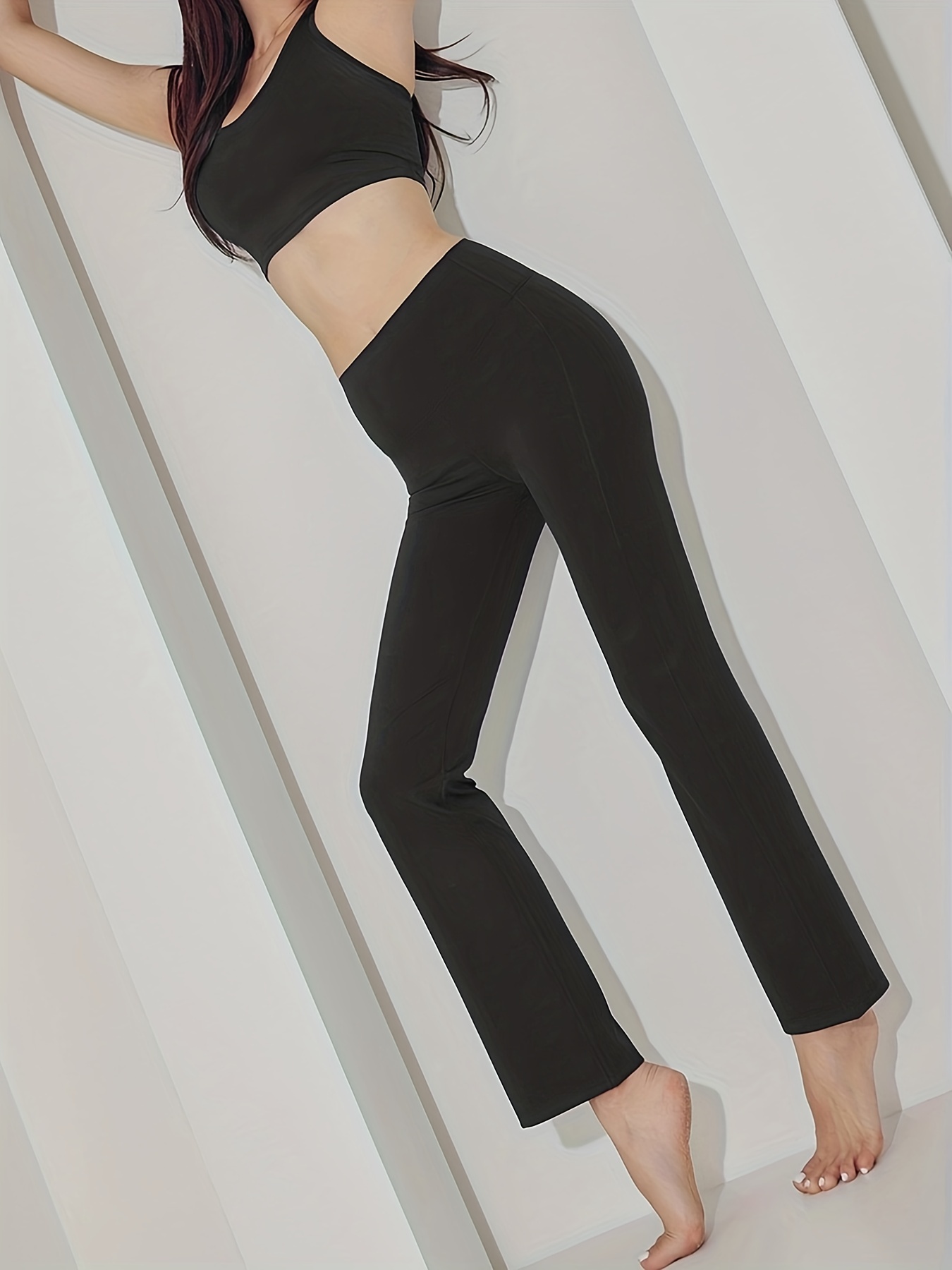 Color Block Yoga Fitness Flared Pants Solid Color Bootcut - Temu Canada
