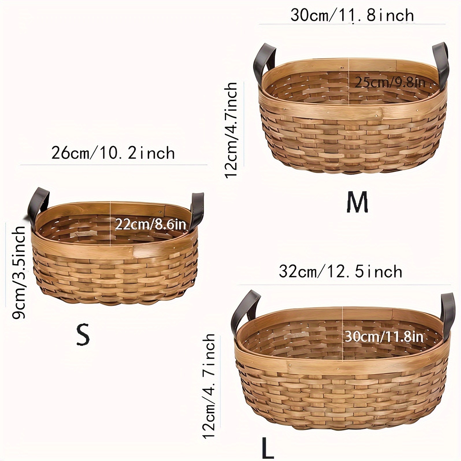 Small Round Natural Woodchip Wooden Decorative Storage Basket with Handle