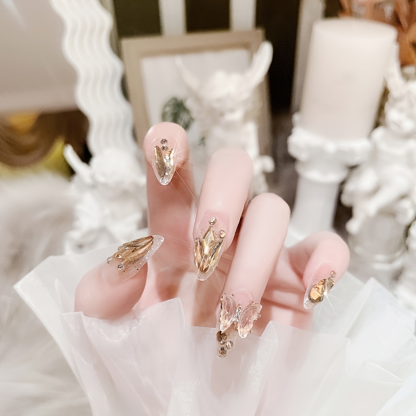 Long Luxury Rhinestone Fake Nails Black French Tips Press On False Nails  Natural Full Cover Coffin Artificial Fake Nails For Women Girls, Halloween  Nails - Temu