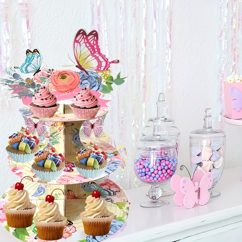 Gender Reveal Cupcake Stand - 3 Tier Cardboard Cup Cake Holder Tower for  Boy or Girl Reveal Decorations, Baby Shower Birthday Party Supplies