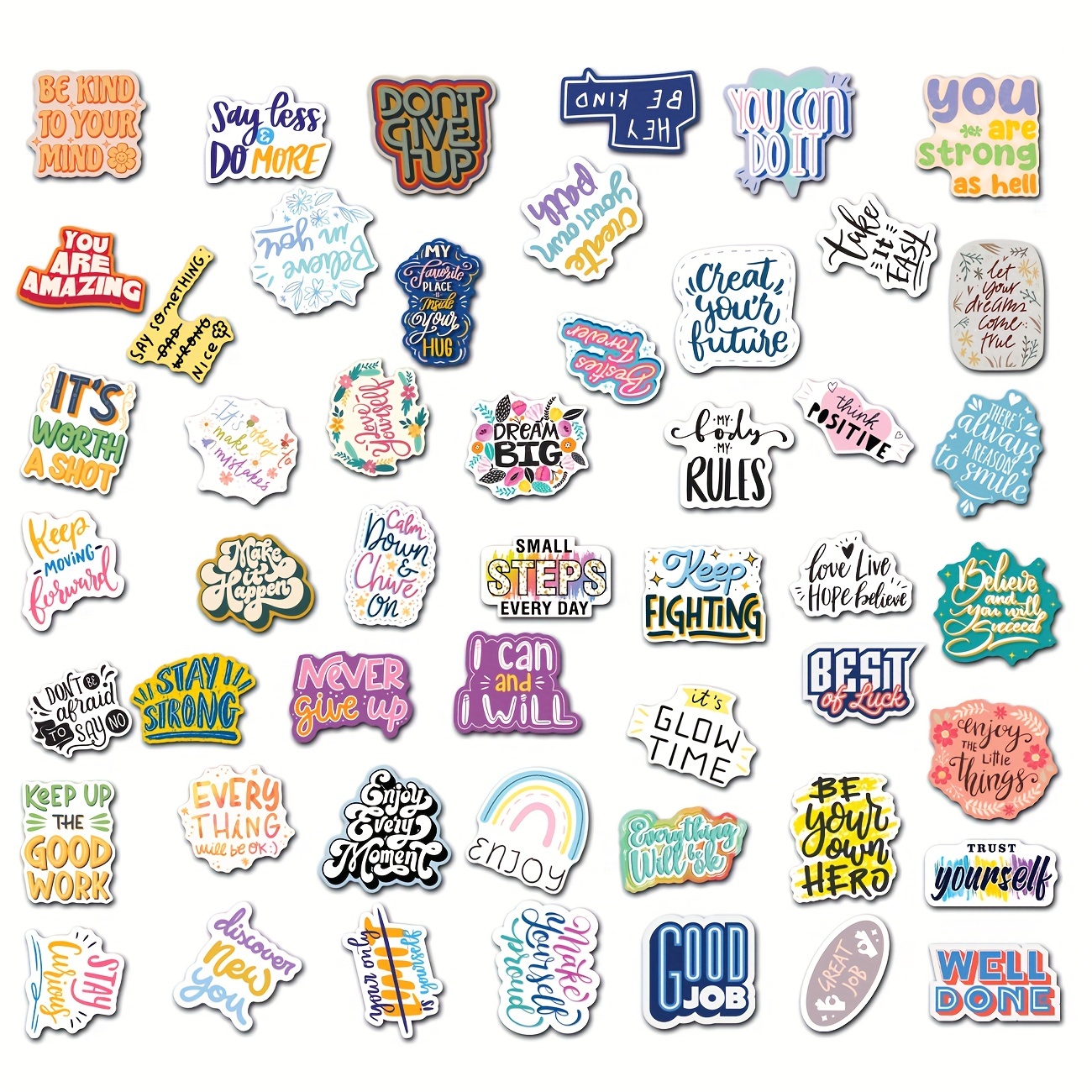 50PCS Motivational Sticker, Inspirational Words Stickers for Teens Adults  Students Teacher Employees Vinyl Encouraging Positive Affirmation Stickers