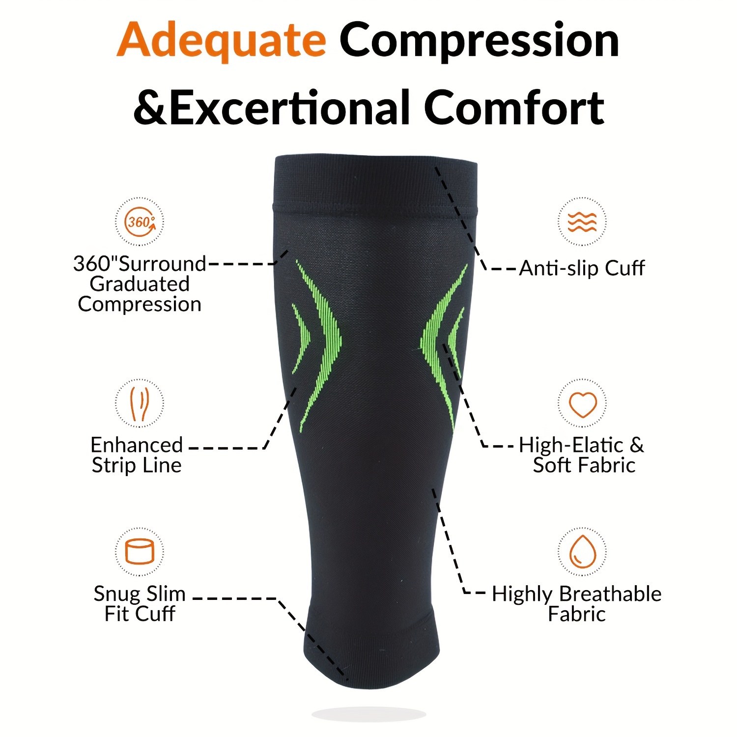 Premium Calf Compression Sleeve 1 Pair 20-30mmHg Strong Calf