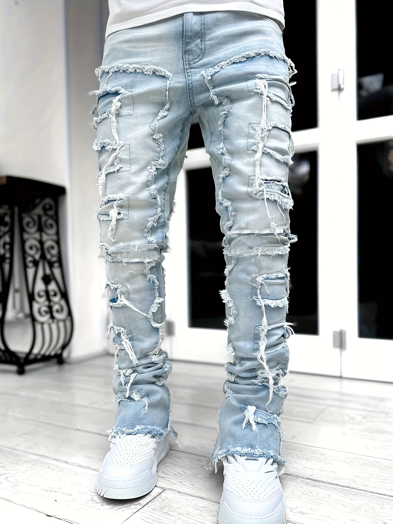 Men's Street Style Flared Trousers Casual Match Denim Pants - Temu Canada