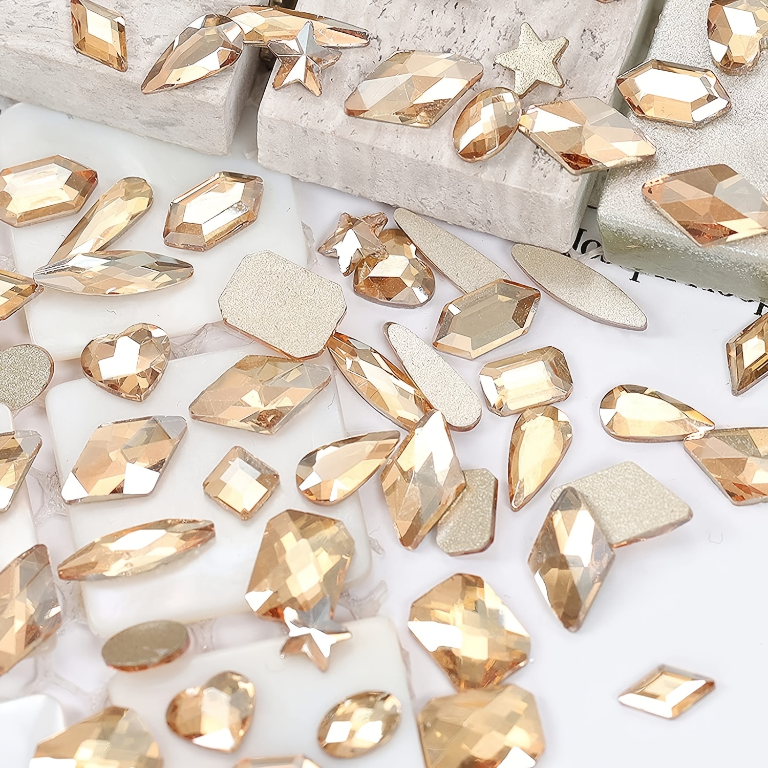 Champagne Golden Crystal Rhinestones Nail Art Flatback Round - Temu
