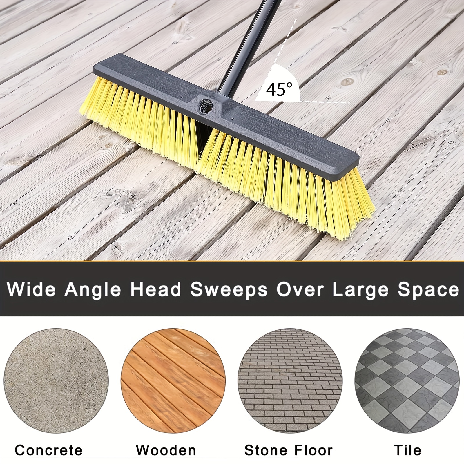  Push Broom Stiff Indoor Outdoor Rough Surface Floor Scrub Brush  17.7 inches Wide 61.8 inches Long Handle Stainless Steel, for Cleaning  Bathroom Kitchen Patio Garage Deck Concrete Wood Stone Tile Floor 