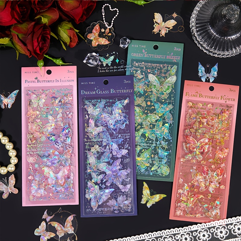 240PCS Scrapbook Stickers Flower Plant Butterfly Mushroom Fruit Feather Decorative Stickers Set PET Decorative Decals For Scrapbooking
