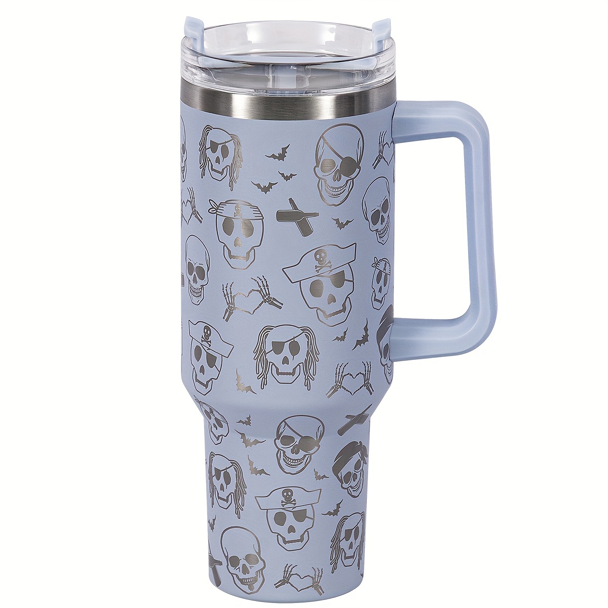 Skull Pattern Tumbler With Lid And Straw 304 Stainless Steel - Temu