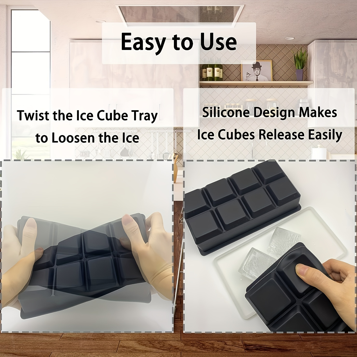 Ice Cube Trays Silicone,2 Pack Large Square Ice Cube Molds with Removable  Lids,Stackable Big Ice Trays for Freezer,Ice Maker Reusable and BPA Free  for