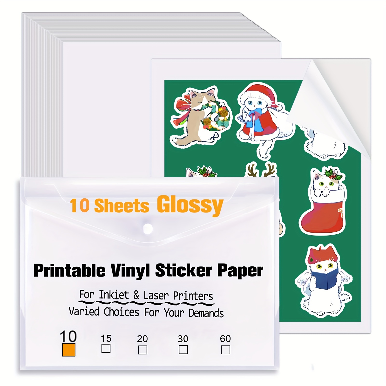 10 Sheets Printable Vinyl Sticker Paper A4 Glossy self-adhesive