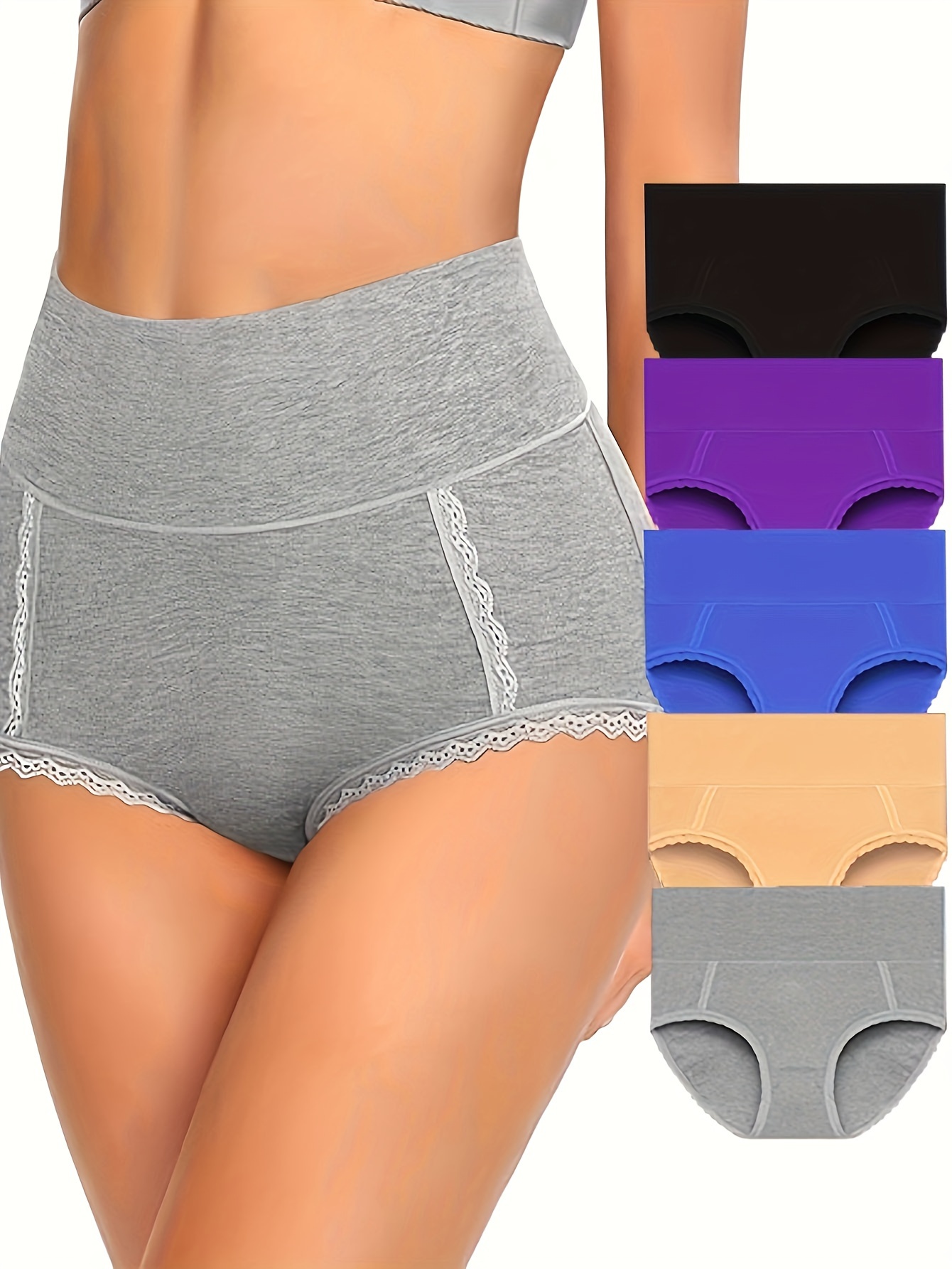5pcs/pack Women's High Waist Tummy Control Triangle Underwear, Butt Lifter