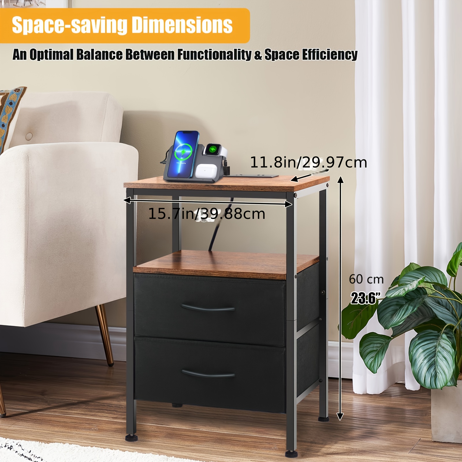 Home goods nightstand with charging deals station