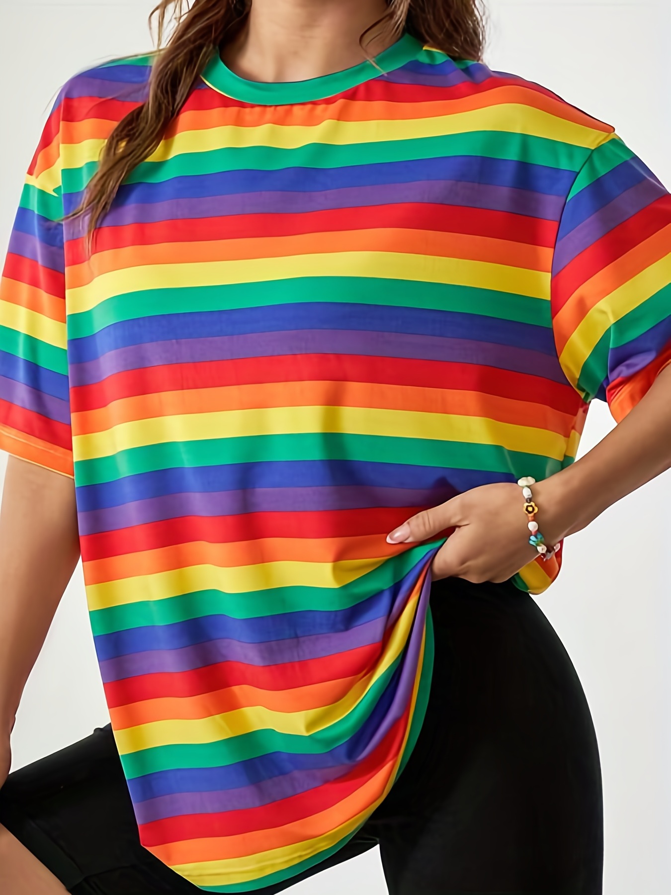 Camiseta Cuello Simulado Estampado Rayas Colores Top - Temu