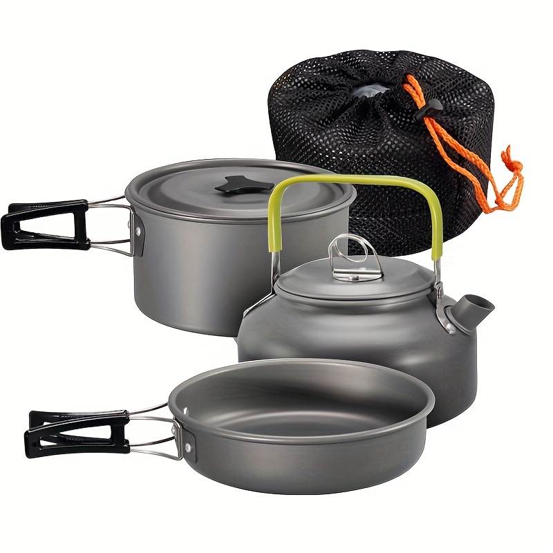  Outdoor Camping Cookware Set with Pot Pan and Kettle，Camping  Cookware Mess Kit Portable Hiking Backpacking Cooking Pot Set Survival  Cooking Gear Lightweight Cookware（A-Black） : Sports & Outdoors