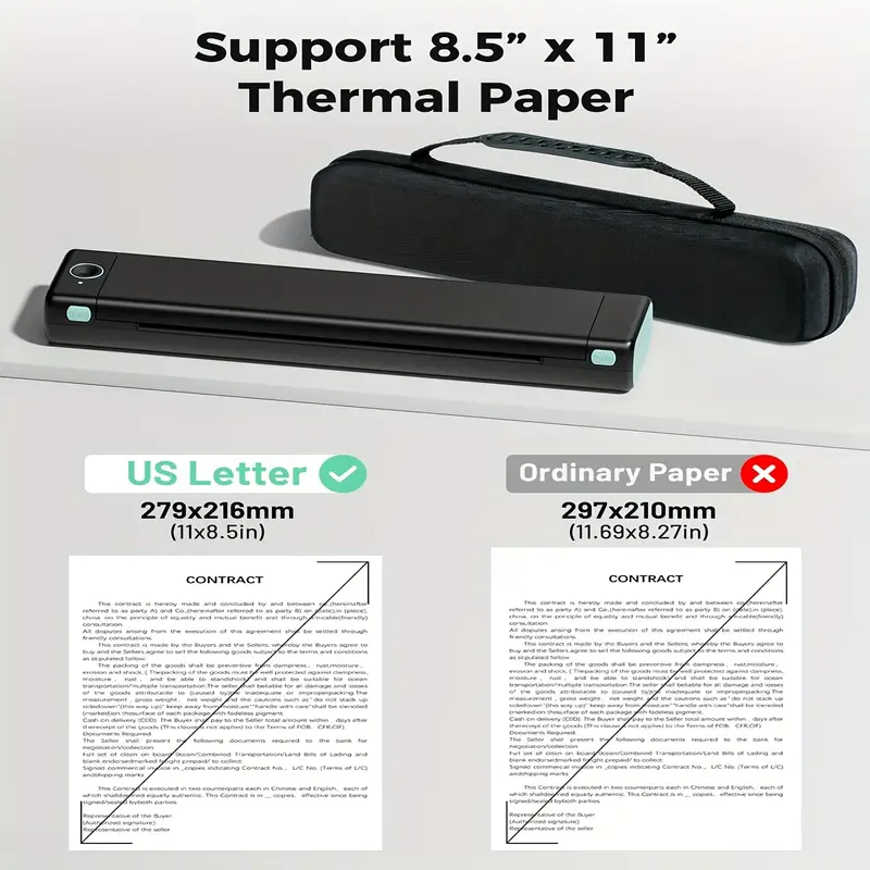 1pc thermal portable bt printer compact inkless printer for phone laptop portable printers wireless for travel support 8 5 x 11 us letter thermal printer details 4