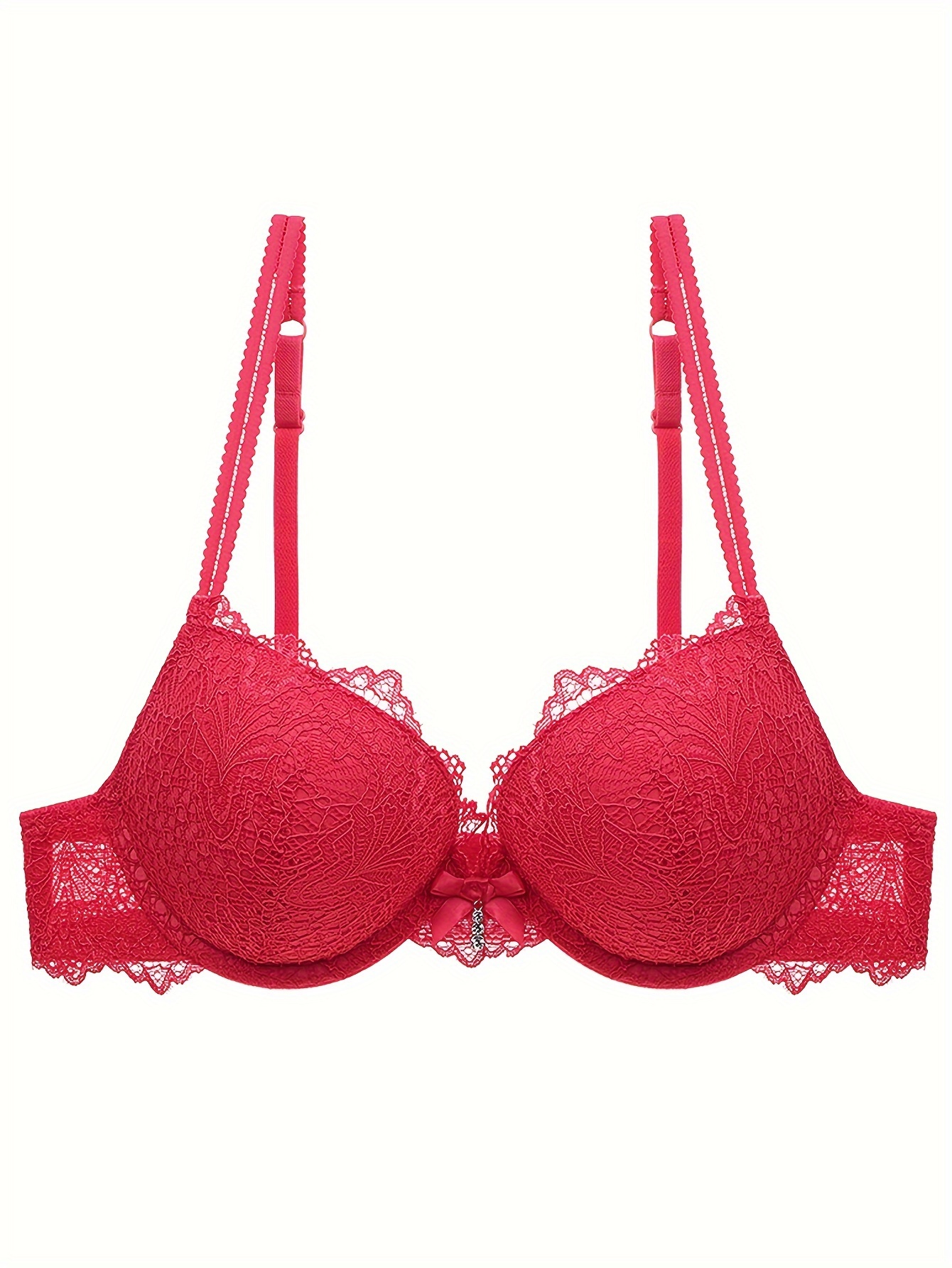 Victoria Secret push-up bra size 36C. Red and black lace with a bow tie.
