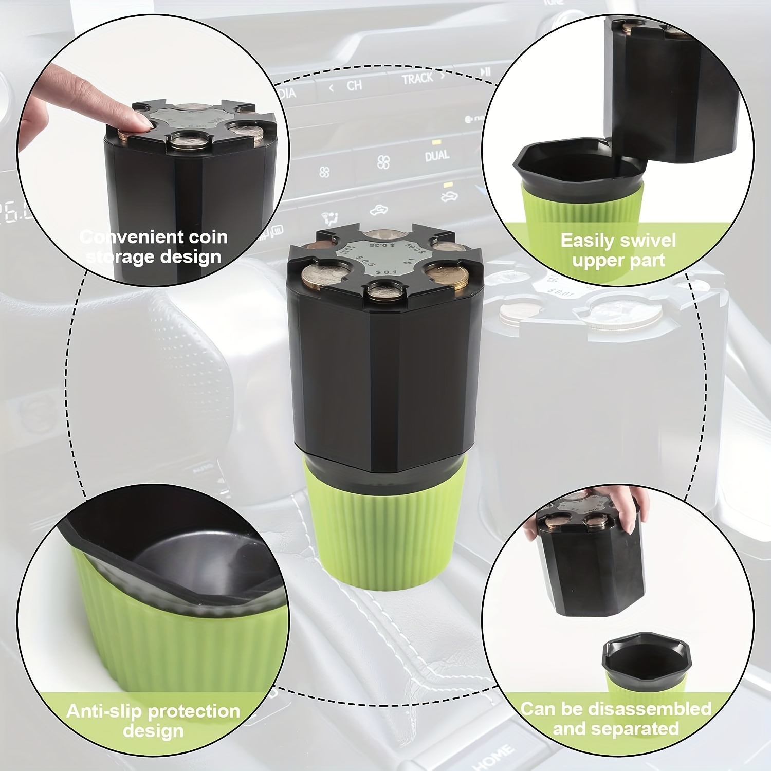 Car Coin Holder Storage Organizer for Variety of Coins